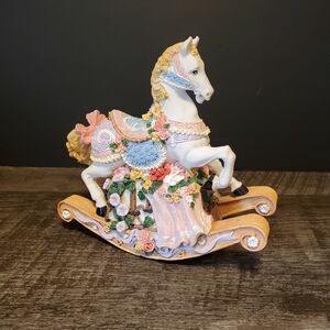 Ceramic Rocking Horse Music Player Figurine Decorative.